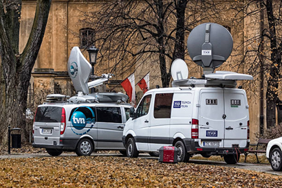 Drone broadcast feed routed into a production truck